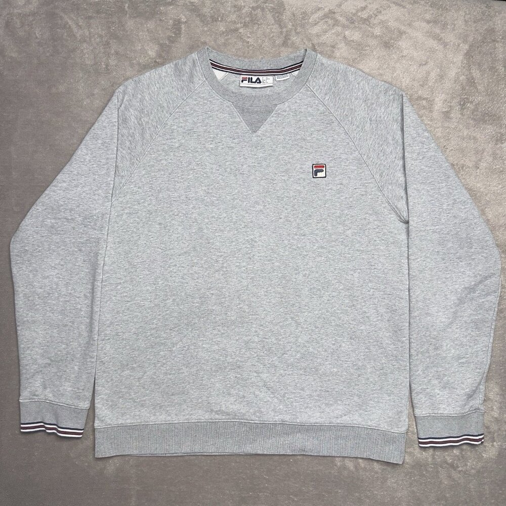 FILA Pozzi Crew Neck Sweatshirt Men's L Heather Gray V-Insert Retro Athleisure